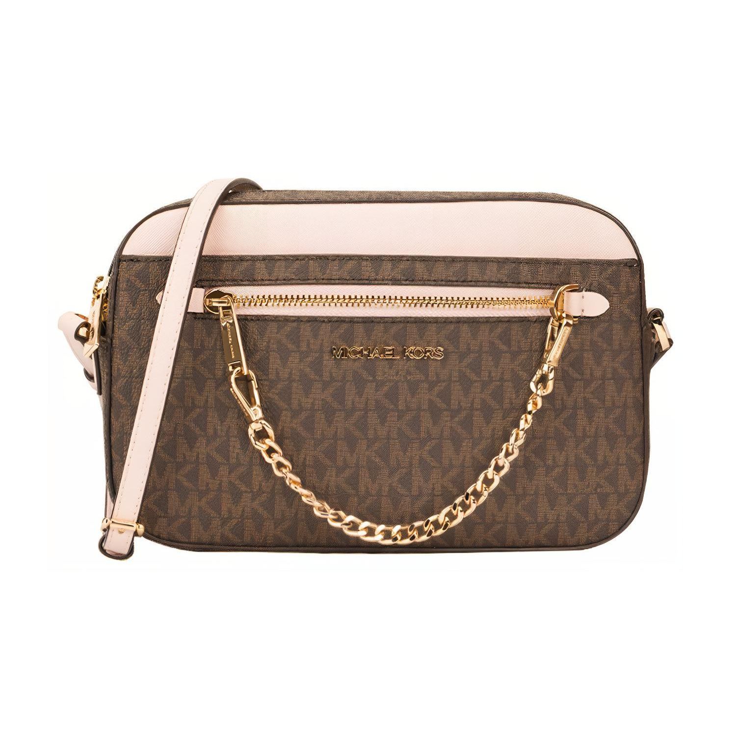 

Michael Kors Mk Jet Set Monogram Logo Chain PVC Leather Camera Bag Women Shoulder Bag Pink Acorn-Brown 35S1GTTC9B-POWDER-BLUSH Basic Set (Bag+Dust Bag)