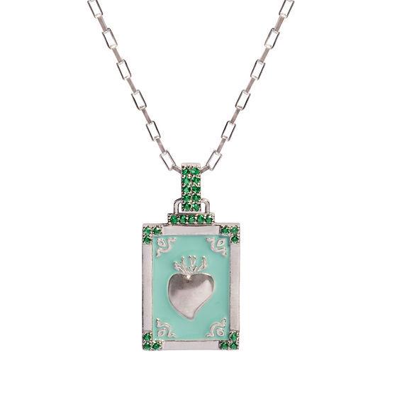 Retro Tarot Card Heart Pendant Necklace, Colorful Oil Drop, Gold-Plated Copper, Artistic Design