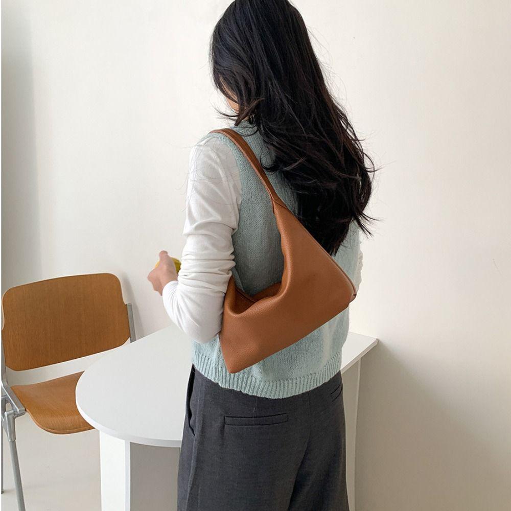 Solid Color PU Hobo Bag Korean Style PU Dumpling Bag Elegant French Style Handbag  Autumn