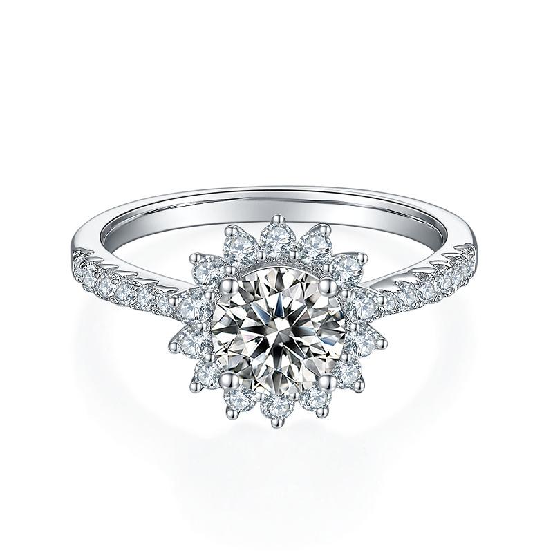 

Sunflower Natural Wind Belt Moissanite Ring S925 Sterling Silver Inlaid 1 Carat Mozambican Ring us size 10