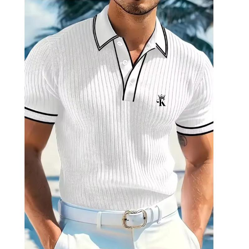 Men s Summer Short Sleeved Striped Breathable Loose Men s POLO Spring Sports Outdoor Collar Top S