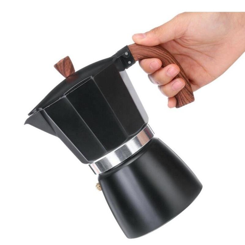 JUSTINLAU Italian Moka Pots Wood Handle Aluminum Espresso Coffee Maker Percolator Stove Top Pot Barista Tools Cafe Accessories
