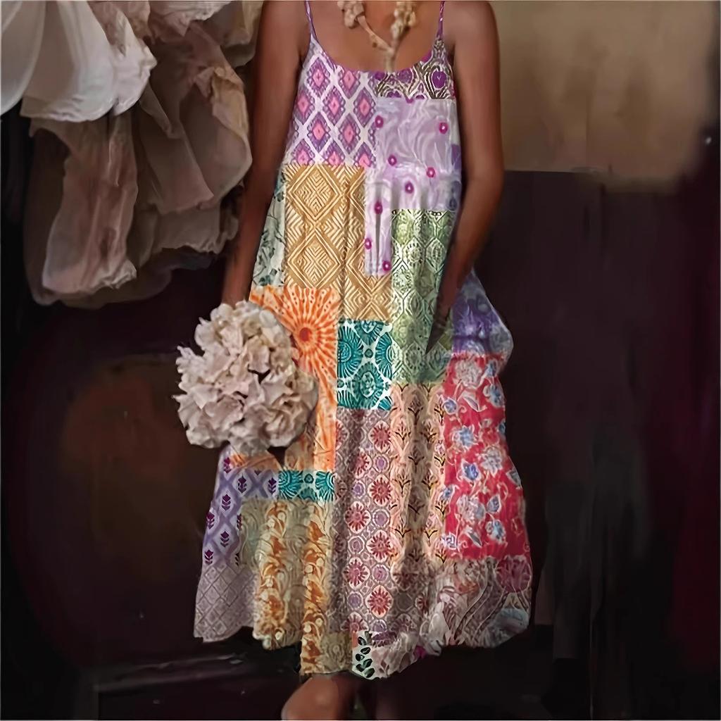 Women's floral dress diamond-shaped sexy suspender long dress