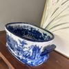 English Blue & White Porcelain Planter: Retro Ceramic Flower Pot for Balcony or Courtyard, Large Double-Eared Basin for Tree Planting