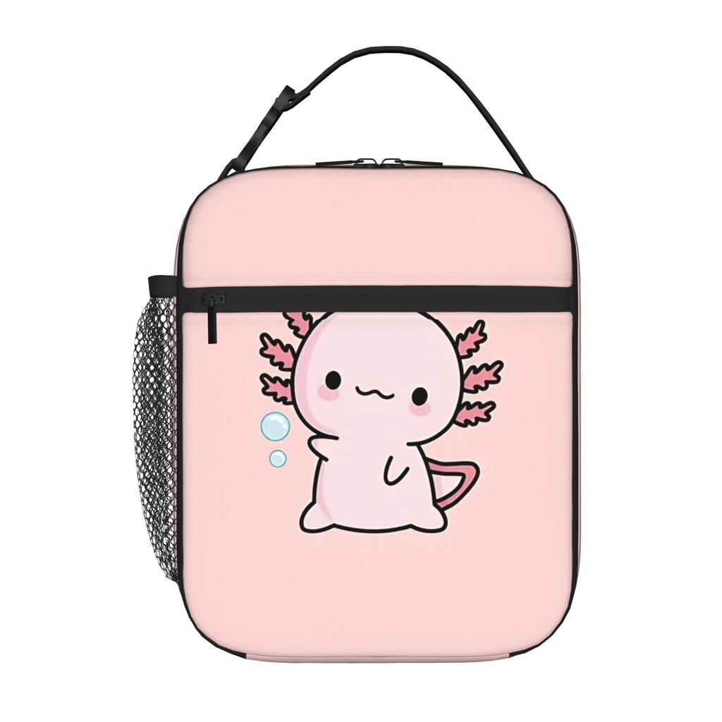 1 Piece Portable Lunch Container Cute Axolotl Salute Zipper Closure Durable Pocket Axolotls For Lunch Box Bag