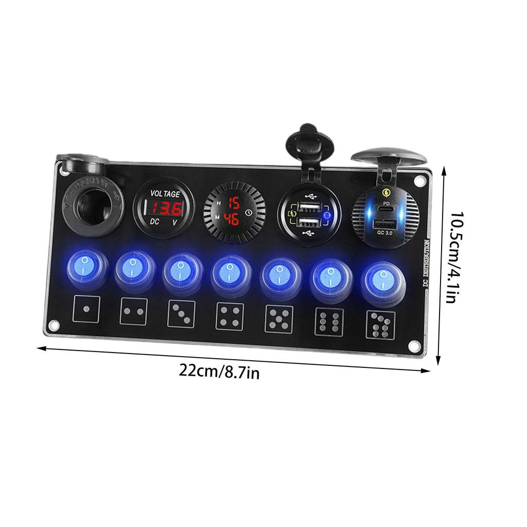 Charger Socket Panel Sturdy Waterproof 7 Switch PD + QC 3.0 Modified Marine Switch Panel for Truck Boats Motorcycles Marine