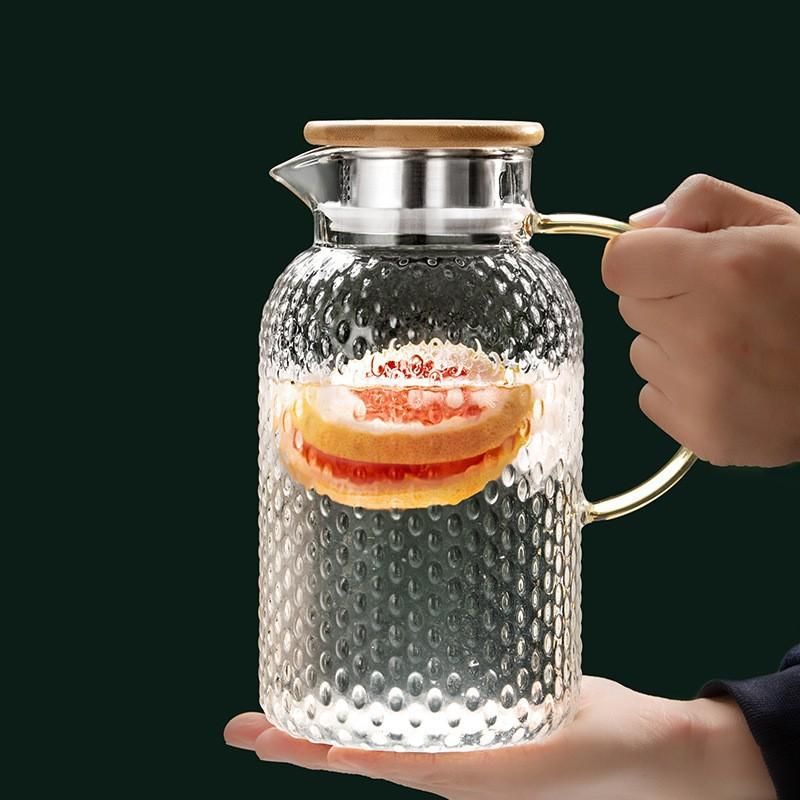 High Borosilicate Transparent Glass Household Hospitality Large Capacity Stainless Steel Lid Beverage Flower Tea Cold Fruit Juice Cold Water Kettle
