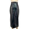 Midi Skirt High Waist Artificial Leather Hip Skirt with Slit Design Pure Color Slimming Fit Office Lady Skirt Work Leisure Daily Wear