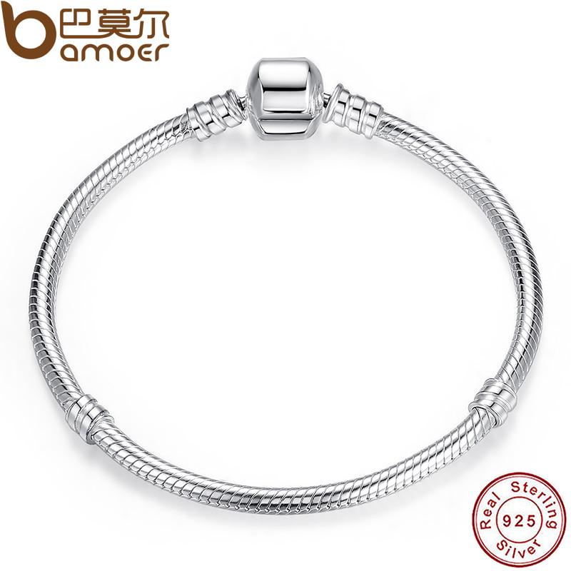 Bamoer Autentický 100% stříbrný hadí řetízkový náramek a náramek Pave Star Cubic Zirconia