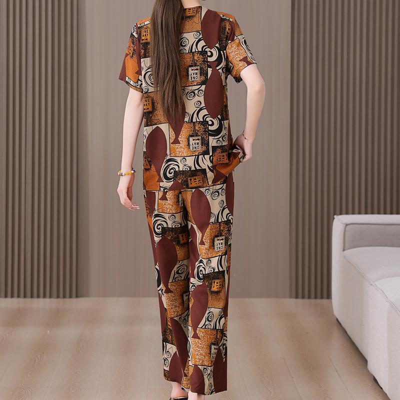 Summer Women's Two Pieces Set Plus Size Elegant Cotton Linen Wide Leg Pant Sets Casual Ladies Clothes