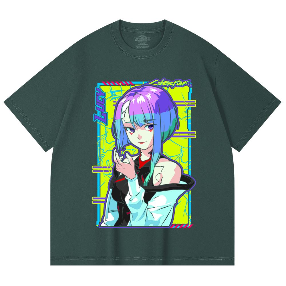 230 g/m² 100% Baumwolle Cyberpunk Edgerunners V8 Lucy Druck Unisex Schweres Baumwoll-T-Shirt