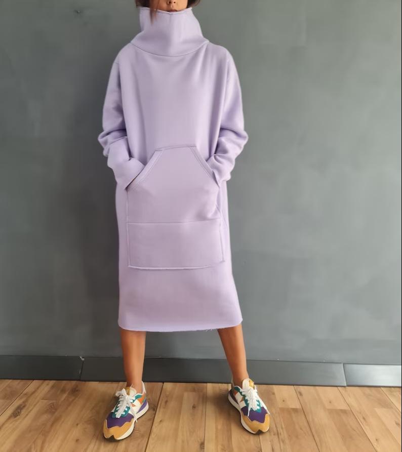 2024 Autumn/Winter Women's European & American Plus Size High Neck Solid Color Long Sweatshirt