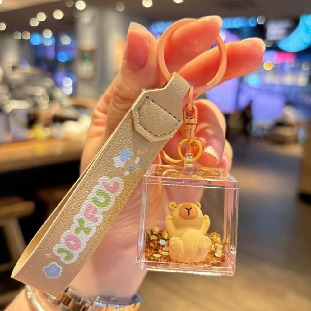Transparent Capybara Quicksand Bottle Keychain Quicksand Bottle Capybara Key Chain  Birthday Gift