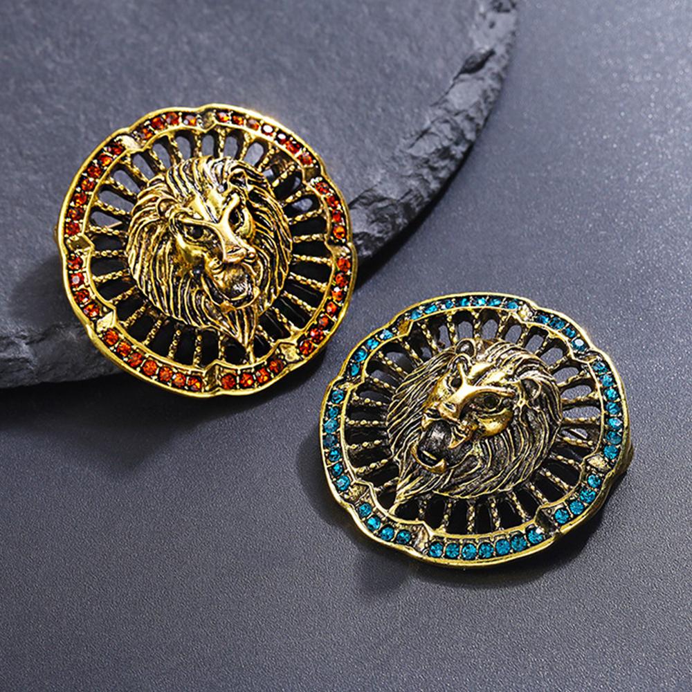 Men Crystal Lion Brooch Pin Rhinestone Animal Brooches Jewelry Gifts Party Lapel