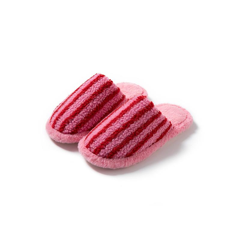 Soft Plush Slippers for Women Striped Cotton House Shoes Warm Winter Indoor Footwear