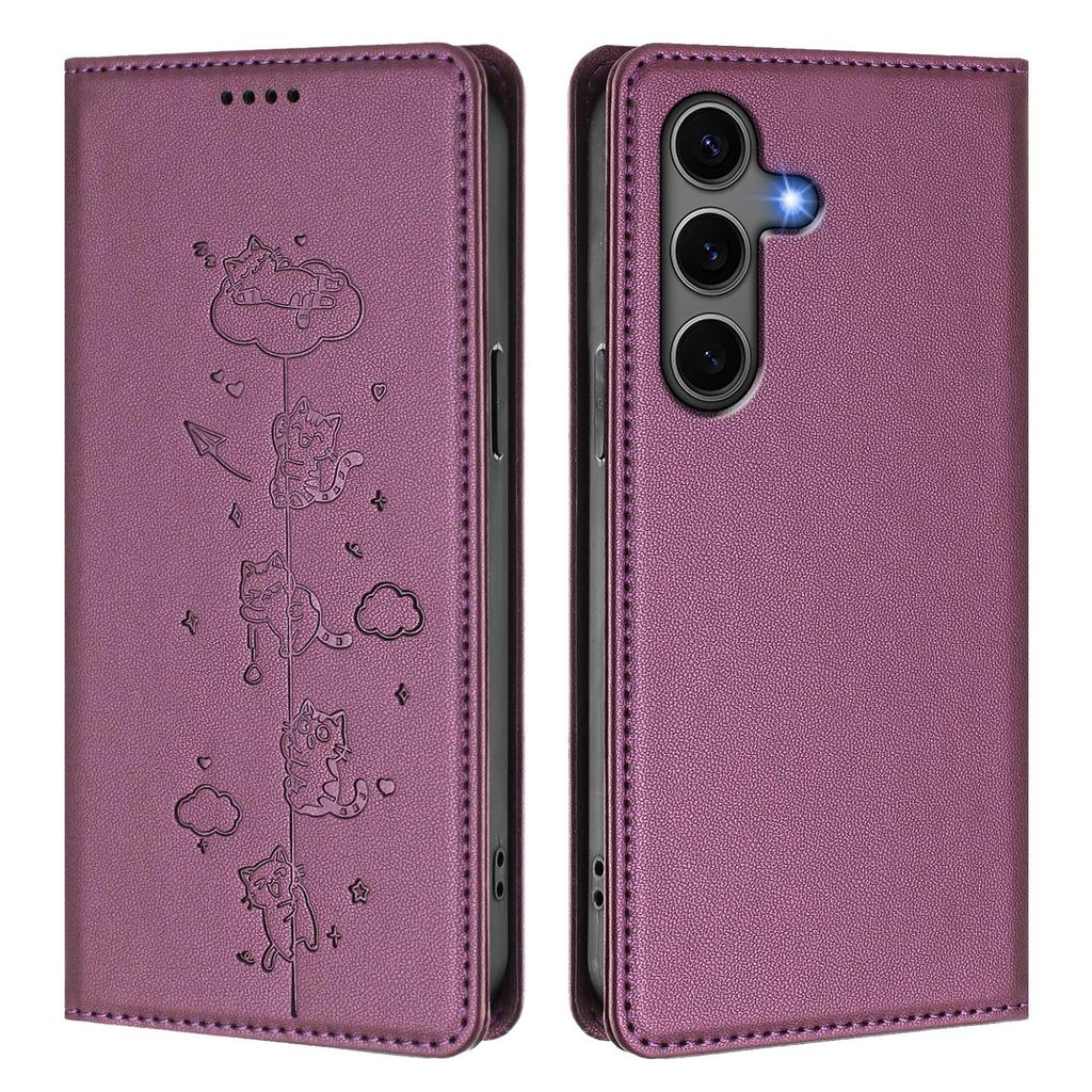 For Samsung Galaxy S25+/Galaxy S24+ Case RFID Blocking Wallet Stand Imprinted Cat Pattern Leather Phone Cover