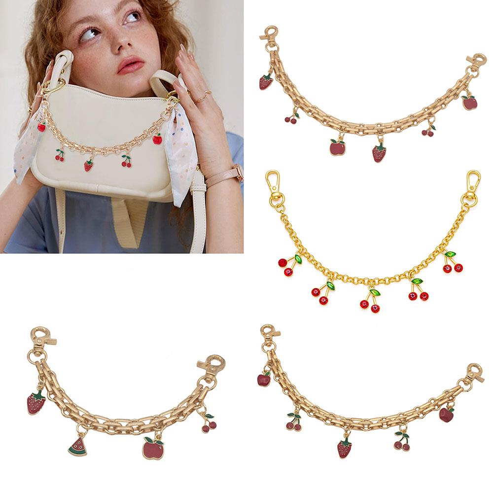 HOT Cherry Strawberry Pendant Girl's Bag Charms Sweet Layered Metal Chain Accessories For HandbagsTote Hanging Ornaments 2025