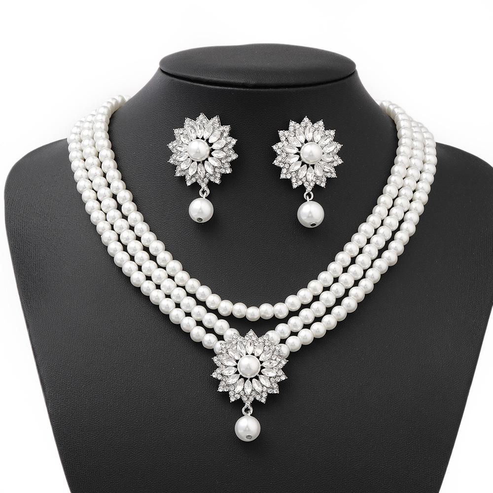 Imitation Pearl Necklace Earrings Bracelet High-end Prom Party Holiday Bridal Dress Jewelry Accessory Set