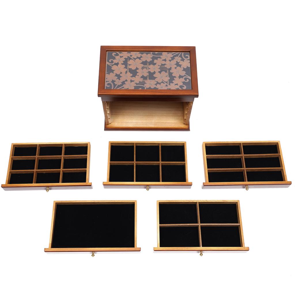6-Tier Vintage Wood Jewelry Box Organizer, Acrylic Display Storage Case with Handle for Earrings Rings Necklaces