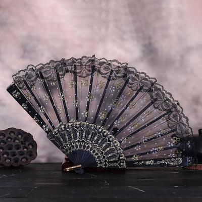 Melhor dança festa de casamento renda seda dobrável ventilador de flor portátil