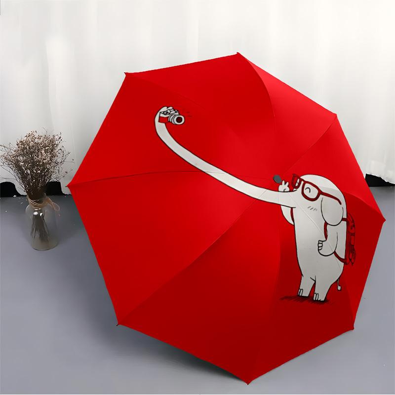 1pc Selfie Elephant Automatic Folding Umbrella, 8-Rib Durable Iron Frame, Compact Travel Umbrella for Women & Men 021