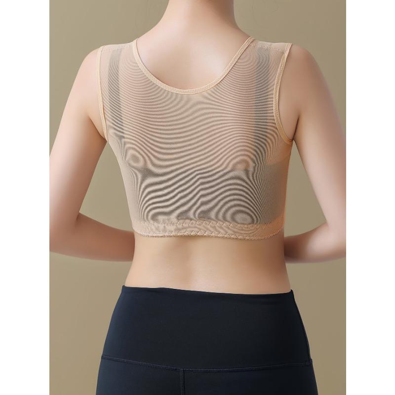 Double Front Buckle Chest Support Bra Mesh Posture Corrector Upper Back Brace for Women