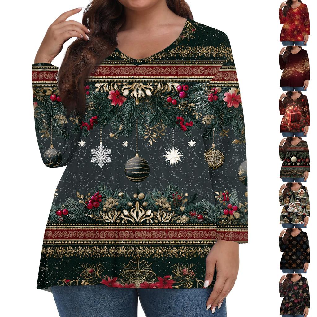 Women's Fashionable Casual Long Sleeved Plus Size  Print Top Plus Size Floral Print Top