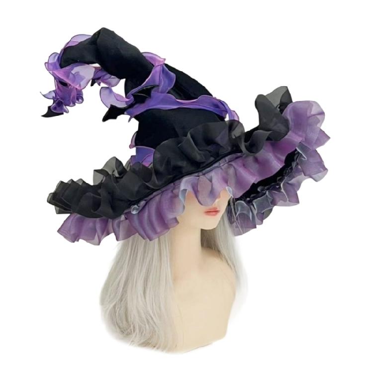 

Elastic Witch Hat For Halloween Costumes Soft Foldable Polyester Caps Comfortable Party Theme Accessories фіолетовий