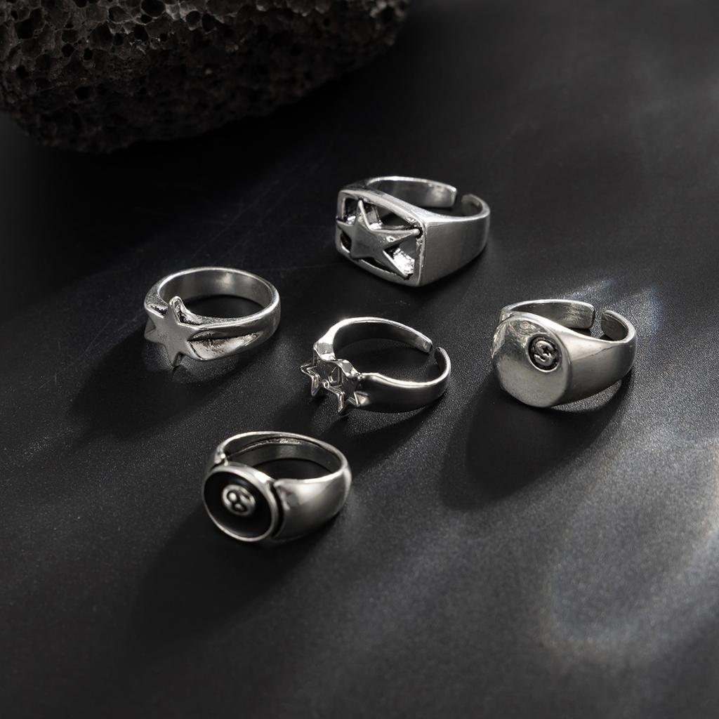 European and American fashion personality five-pointed star ring set men's hip-hop niche ring men's jewelry