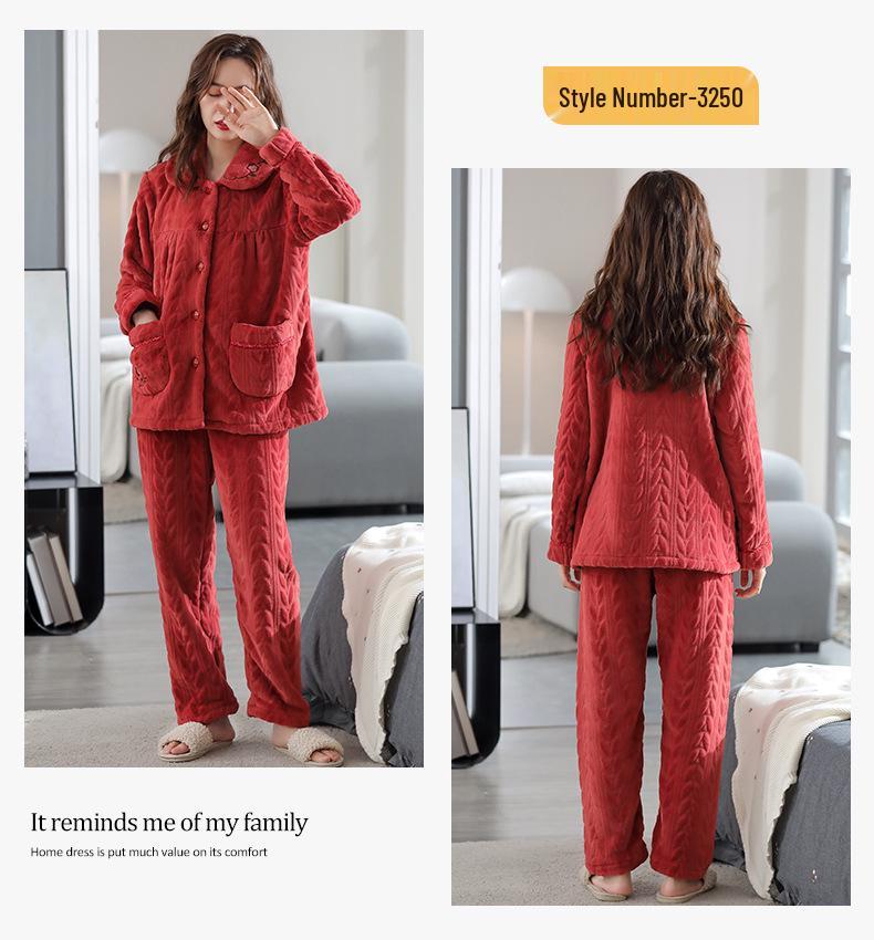 Women's Plus Size Thick Coral Fleece Pajamas - Warm Flannel Homewear for Autumn and Winter