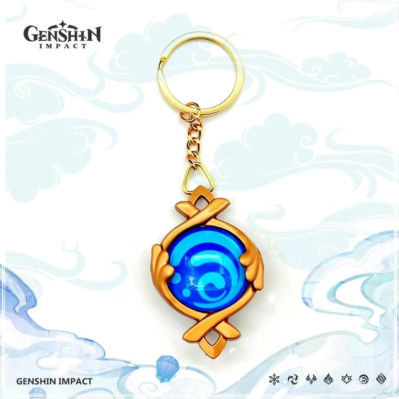 New Teyvat Vision Fontaine Water God Focalors Lyney and Lynette Keychain Luminous 7 Element Eye Of God Toy KeyRing