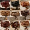 108 Beads Multi-Strand Sandalwood Buddhist Prayer Bracelet - Black & Green Sandalwood Pear Wood Rosary Wenwan.