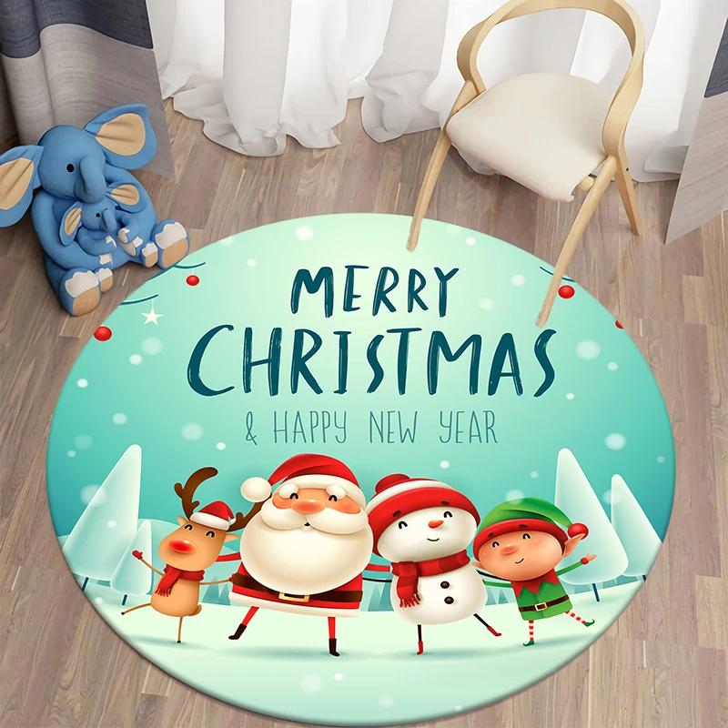Christmas Decoration Kawaii Printed Round Carpet Home Bedroom Children's Living Room Floor Mat   Anti Slip