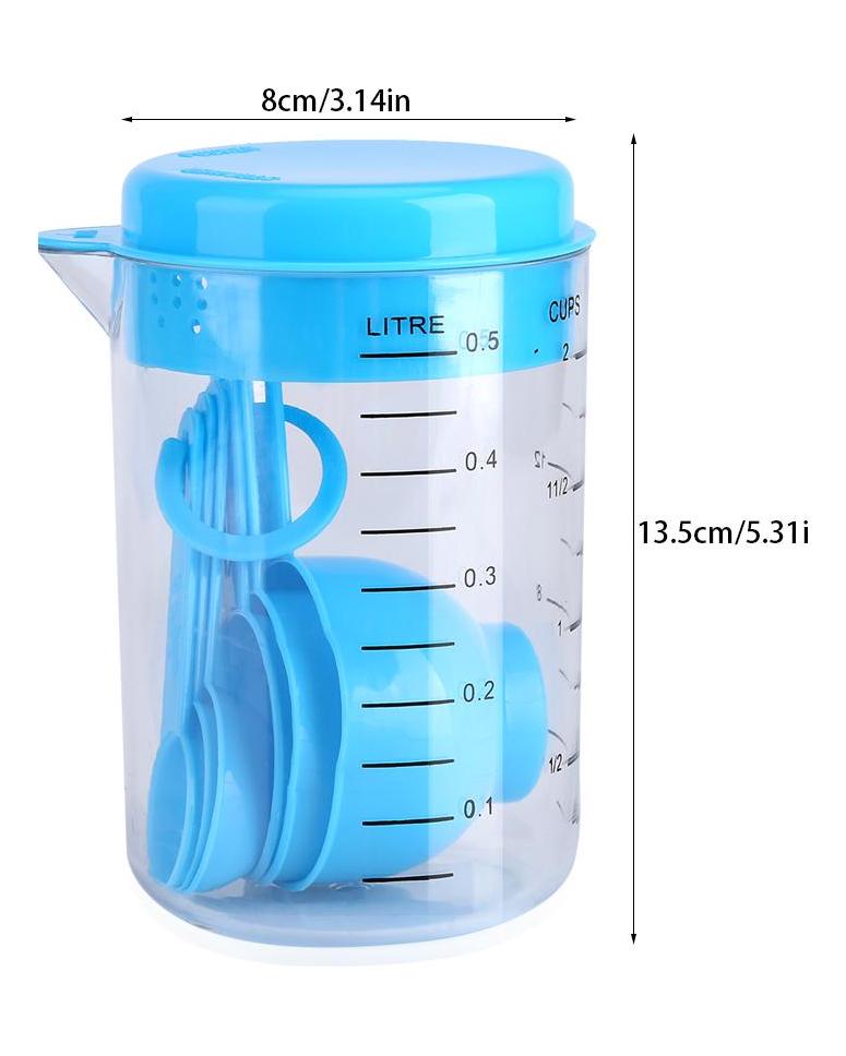 7Pcs Set Plastic Measuring Cups Spoons Measure Tea Coffee Kitchen Utensil Blue
