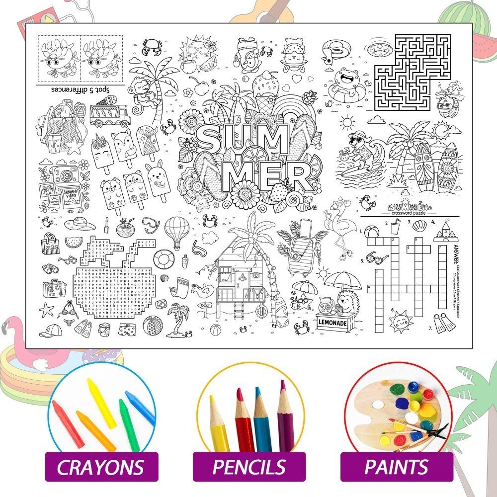 Birthday Dinosaur Space Large Coloring Tablecloth Banner Color-in Activities Games  Party Supplies