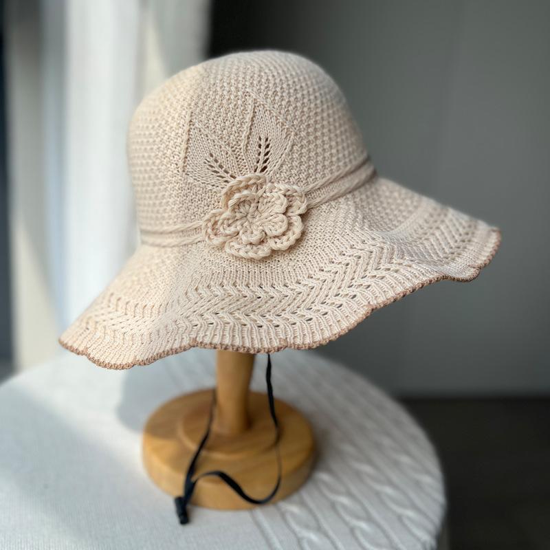 Summer Outdoor Foreign Air Breathable Sun Protection Bucket Hat Women'S Big Eaves Show Face Small Elegant Versatile Sun Hat