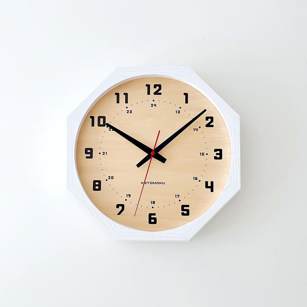 KATOMOKU muku clock 8 Octagonal White Wall Clock with Continuous Second Diameter km-81WH8 Hand, 30.0cm (Quartz Clock)