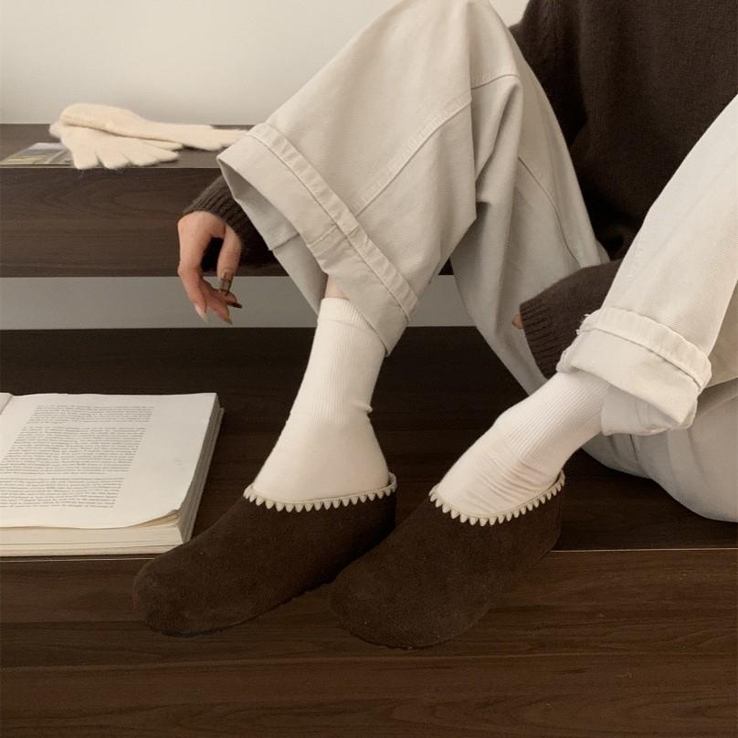 Warm Velvet Cotton Shoes Bag Head Half Slippers Women Lazy Wear a Pedal Casual Shoes Single Shoes Fluffy Shoes Women