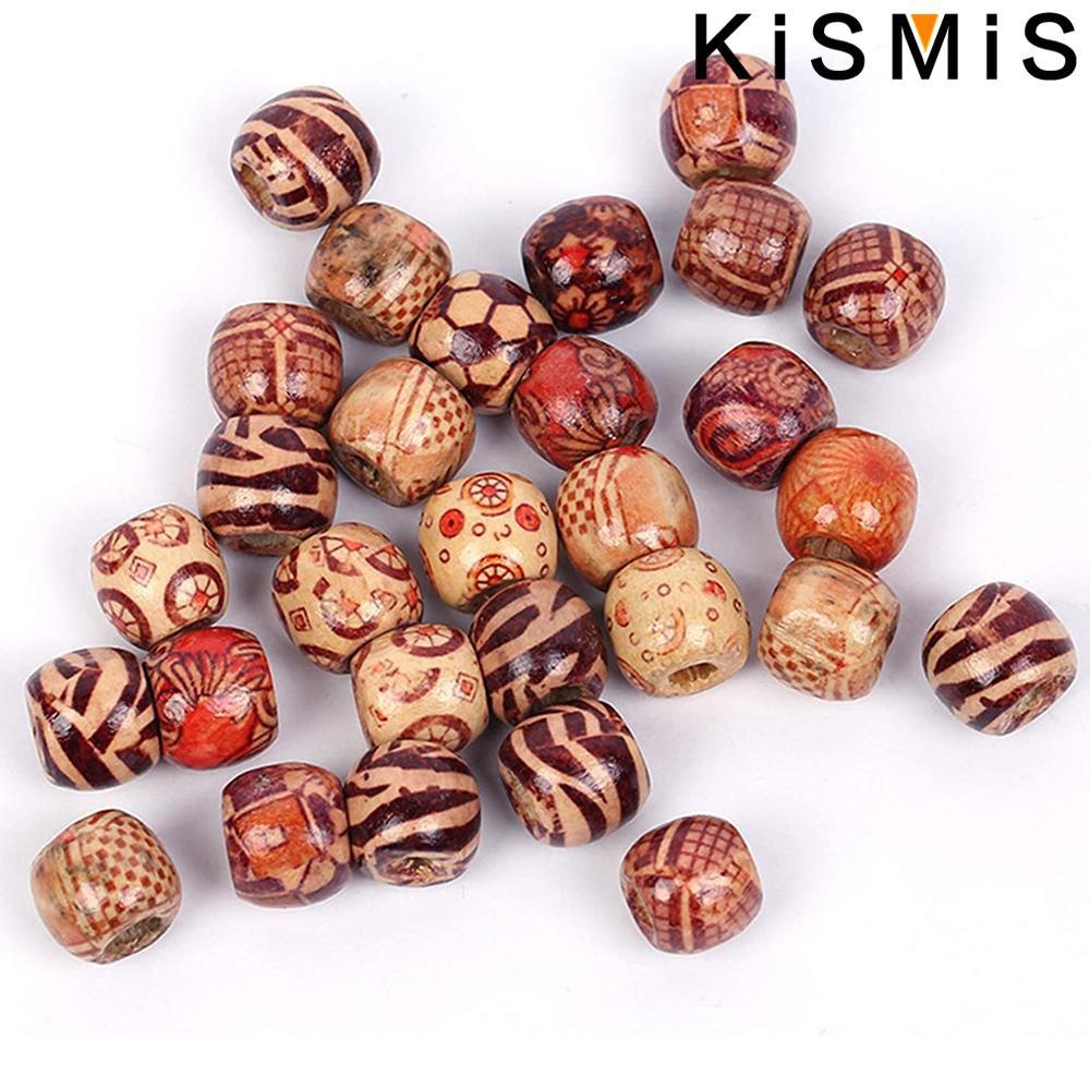 Painted Mixed Wood Beads for Jewelry Making and Hair Accessories 100Pcs/Pack 1Pack Optional