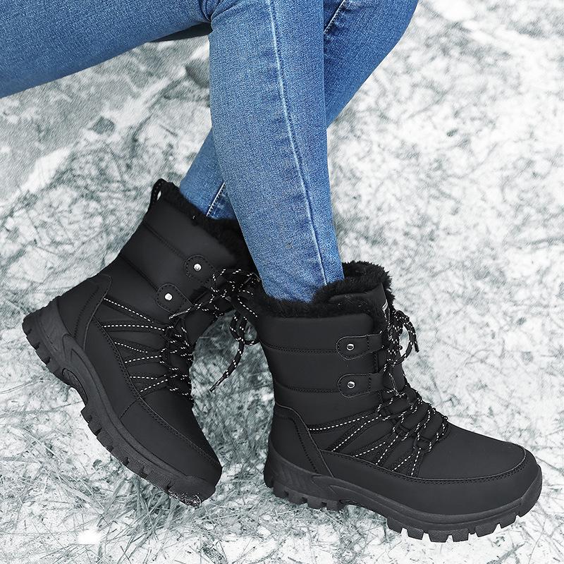 Women's Winter Snow Boots Plush Warm Cotton Shoes Wear-resistant Sports Outdoor High-top Lace-up Large-size Women's Boots