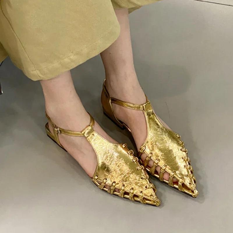 Módní ploché sandály s špičatou špičkou Dámské letní ležérní boty 2024 Módní nové pantofle Designérské plážové vycházkové Pohodlné trendy Dámské boty