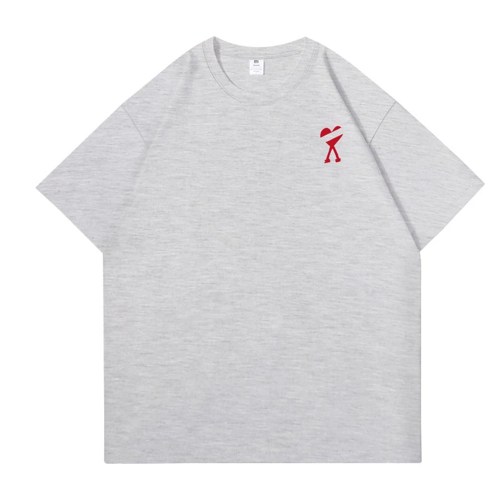 2D Pure Cotton High-quality Round-neck Korean Trendy Brand Red Heart-shaped Unisincter T-shirt for Both Men and Women