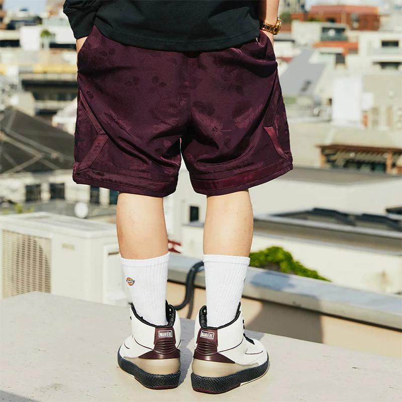 A Ma Maniere x Air Jordan Co-Branded Solid Print Drawstring Shorts Men Bottoms Burgundy DJ9755-652