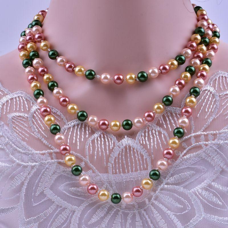 Glass Imitation Pearl Necklace Women's Simple Knotted Multi-layer Long Sweater Chain