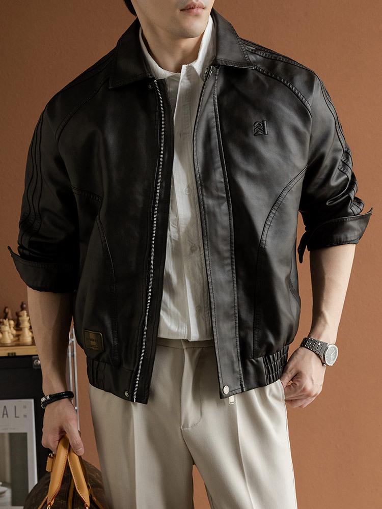 Spring & Autumn Men's Trendy PU Leather Motorcycle Jacket: Handsome, Casual, Loose Fit, Plus Size