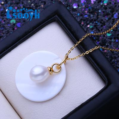 Natürliche Süßwasserperle in Reisform, Gold-Golor-Halskette mit rundem Anhänger, eleganter Schmuck, Geschenke für Frauen