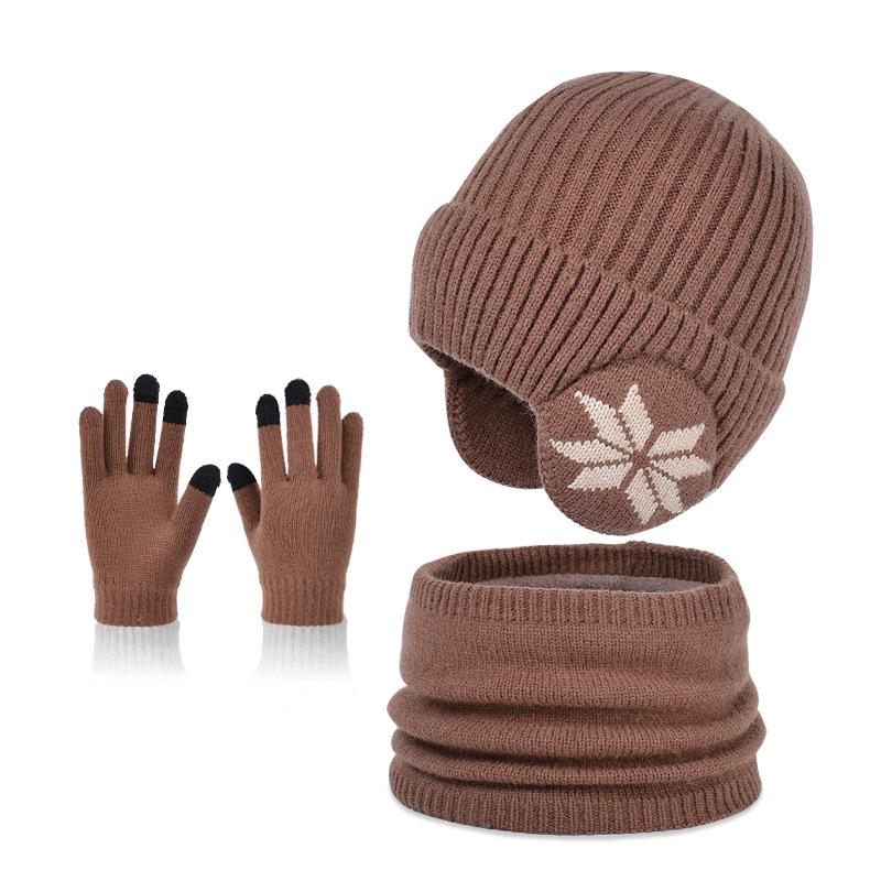 3Pcs Kids Winter Cold Protection Hat Scarf Set Ski Child Beanies Cap Boys Girls Warm Fleece Neck Ears Glove Kid Bonnet Cap 4-10