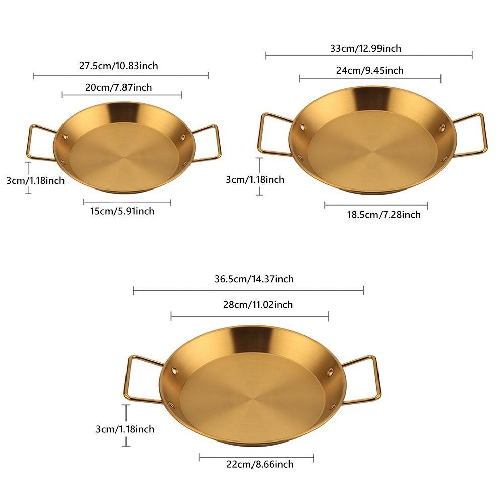 New 20cm/24cm/28cm Flat Bottomed Plate with Handle Gold Silver Snack Plate Stainless Steel Thicked Seafood Plate Seafood Cooking