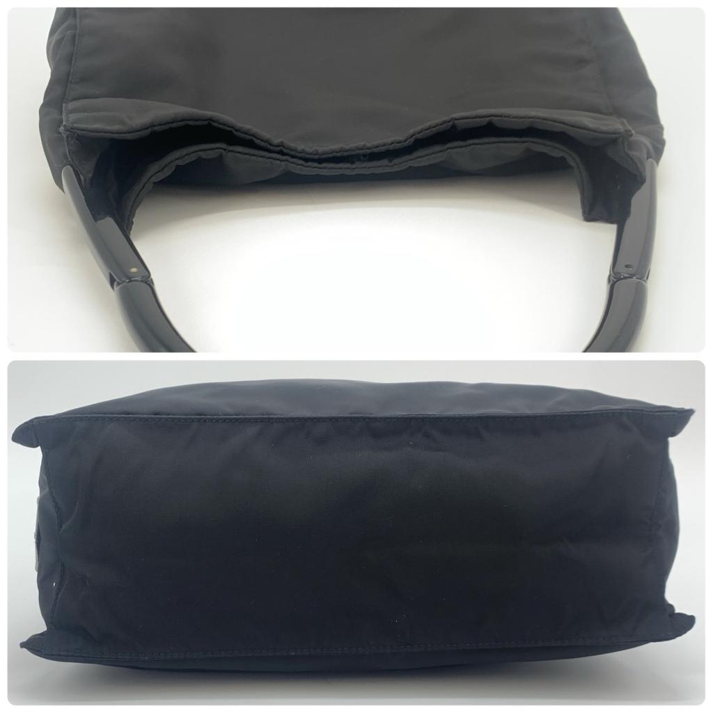 Prada Handbag Tote Shoulder Bag Tessuto Nylon Single Semi Shoulder Plastic Handle Arm Black
