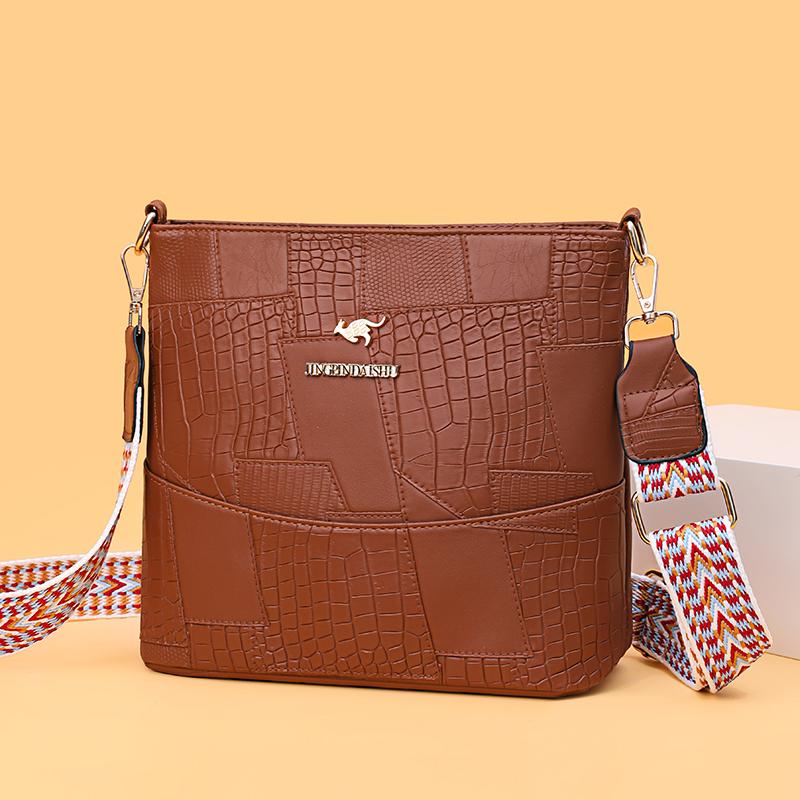 

Stitching Women s Bag PU Shoulder Bag Bucket Bag кавовий